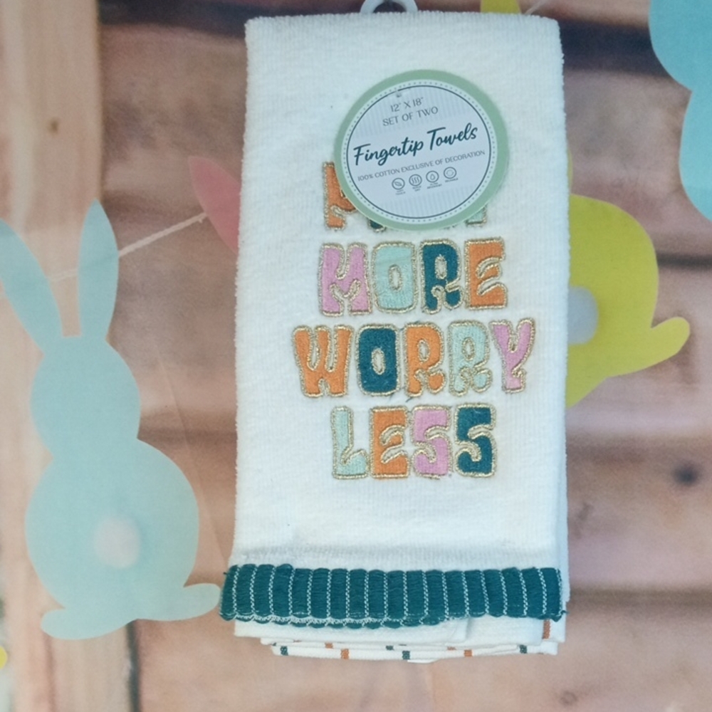 🏠 Embroidered Pray More Fingertip Towels
